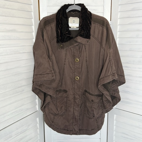 ANTHROPOLOGIE l Hei Hei Taupe Brown Todra Crushed Velvet Neck Lined Cape M/L - Picture 13 of 14